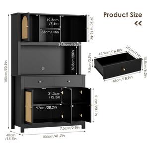 Armoire de cuisine moderne en bois noir et rotin avec beaucoup de rangement Organisateur de garde-manger élégant pour la décoration de la salle à manger et de l'espace de vie - Product Image 3