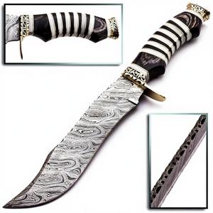 Cuchillo Bowie de Acero de Damasco Hecho a Mano de Primera Calidad con Mango de Hueso de Camello, Cuchillo de Camping, Cuchillo de Caza, Cuchillo de Supervivencia de Hoja Fija Afilada - Product Image 1