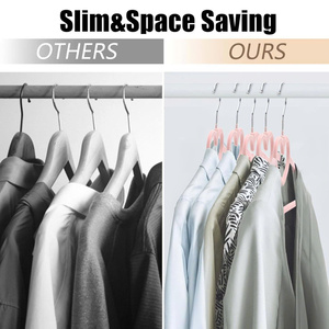 Non Slip Pink Velvet Coat Hangers With Flocked Surface Space Saving Design For Wardrobe Closet Clothing Organization - Product Image 2