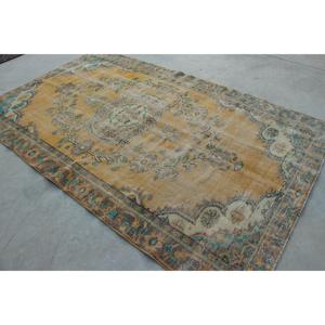 5.6x9.2 ft Rug, Vintage Turkish Large Rug, <b>Yellow</b> <b>Wool</b> Rug - Product Image 4