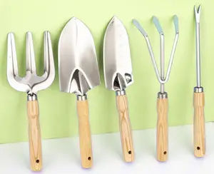 5pcs Garden Tool Set Stainless Steel Ash Wood Handle High Quality Ergonomic Garden Tool Set