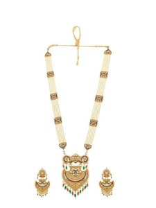 Conjunto de collar Kundan AD CZ largo Multicolor para mujer étnica india, patrón Floral dorado, número, regalo de boda religioso de latón informal - Product Image 3