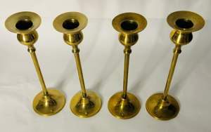 Portavelas de latón con forma de acabado redondo, portavelas doradas, candelabro de Metal - Product Image 3