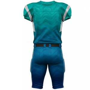 Ensemble d'uniformes de football américain sublimés Wave, maillot de performance bleu sarcelle et bleu marine avec pantalon contrasté intégré, OEM - Product Image 2