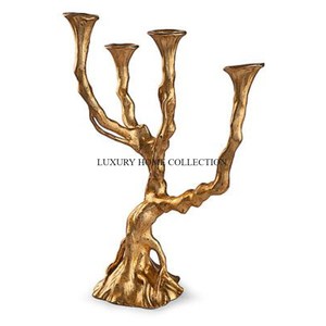 เชิงเทียนในร่มทำจากอลูมิเนียมชุบทองอันเก่าแก่ดีไซน์สวยงามเชิงเทียนทองเหลือง4แขนสไตล์ใหม่จากอินเดีย - Product Image 1