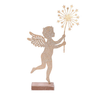Festive Party Supplies Christmas Gift Decorative Table Fairy Metal Wooden Base Decor Statue - Product Image 1