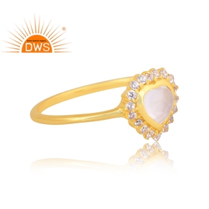 Hot selling 925 sterling silver 18k gold plated cz & rainbow <b>moon</b> stone gemstone stackable <b>ring</b> demi fine jewelry manufacturer - Product Image 3