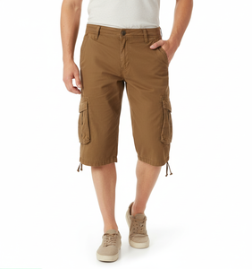Pantalones Cortos Cargo Clásicos Color Bronceado para Hombre - Algodón Twill Resistente, Casuales, para Trabajo y Aire Libre, con Múltiples Bolsillos - Product Image 5