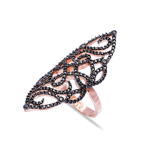 Round Shape Black Zircon Stone Dainty Ivy Design Turkish Handmade Wholesale 925 Silver Sterling Women <b>Rings</b> - Product Image 1