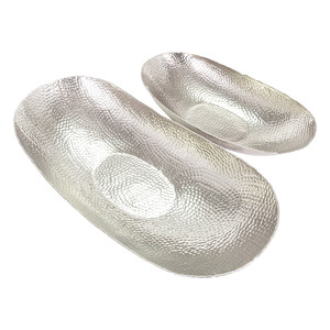 Aluminium Martelé Peint à la Main Moderne Plateau de Luxe Centres de Table de Mariage Métal Texturé Design Plateaux de Service Argent - Product Image 1