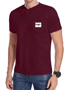 Camiseta holgada de manga corta o larga para hombre, camisa Henley con bolsillo, Logo personalizado, informal - Product Image 2