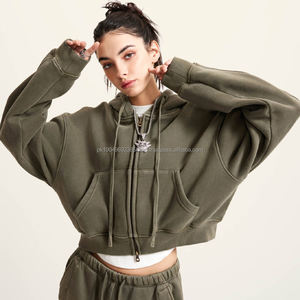 เสื้อฮู้ดดี้ผู้หญิงแขนยาวทรงครอป ผ้าฟลีซคุณภาพสูง 360gsm สกรีนโลโก้ตามสั่ง - Product Image 2