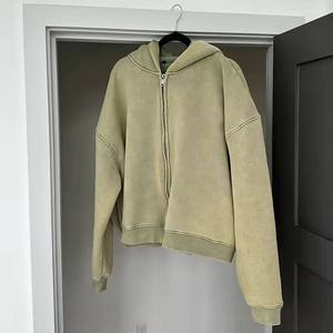 Logo personnalisé recadrée Boxy Vintage lavage fermeture éclair à capuche coton Hoddie détresse Vintage fermeture éclair pierre acide soleil délavé à capuche hommes - Product Image 5
