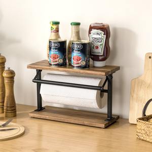 Dispensador de rollos de encimera de cocina independiente de Metal negro con estante de exhibición de especias elegante organizador de toallero de papel - Product Image 1
