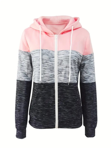 Sudaderas con capucha informales con cremallera y bloque de Color para mujer, sudadera informal de manga larga con cordón para otoño, ropa de mujer al por mayor en línea BD - Product Image 3
