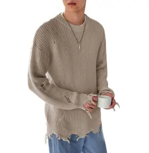 2024 migliore maglia da uomo di arrivo strappata all'ingrosso maglieria Design personalizzato moda lana traspirante maglioni in difficoltà per l'edizione invernale