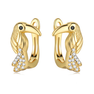 Exclusivos Pendientes de Plata de Ley S925 con Piedras en Forma de Pájaro, Pendientes de Aro, Lujo Exclusivo, Joyería Europea y Americana de Alta Gama - Product Image 1