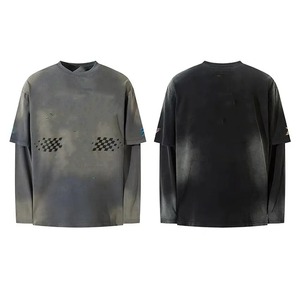 Camiseta de Jersey de algodón suave con mangas dobles lisas preencogidas y biolavadas cómoda de gran tamaño transpirable fácil de cuidar - Product Image 6