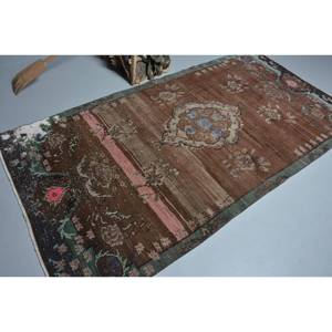 Alfombra turca Vintage verde marrón clásica 4,5X8,8 pies Patchwork lana látex respaldo Rectangular pasillo para cabecera 4m alfombra de noche - Product Image 2