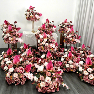 Fleurs de table uniques en soie <span class=keywords><strong>rose</strong></span> poussiéreux, centre de table, fleurs artificielles <span class=keywords><strong>rose</strong></span> poussiéreux et prune, décoration pour cérémonie de mariage - Product Image 1