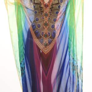 Léger Georgette Tribal imprimé femmes Maxi caftan robe taille libre confortable coupe ample parfait été Bikinis vêtements de plage - Product Image 3