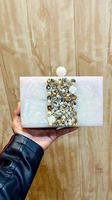 Tas Clutch Resin Mewah Berhias Manik-Manik untuk Wanita, Model Patung Eropa Buatan Tangan, Cocok untuk Pesta Pernikahan dan Acara Malam Hari