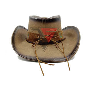 Sombrero de vaquero de estilo occidental Vintage hecho a mano, hecho de cuero de vaca genuino, tira de cuero con accesorio de concho de latón - Product Image 5