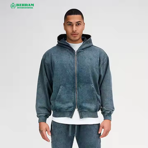 Sweat à capuche zippé personnalisé de haute qualité, coupe classique, avec logo imprimé numériquement, en molleton/éponge française, séchage rapide, respirant, effet vieilli vintage - Product Image 1