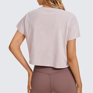 T-shirts courts oversize à épaules tombantes, hauts courts d'été personnalisés pour femmes, respirants, col rond, longueur courte, devant en toile - Product Image 5