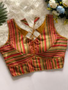 Modern Blouse has multy colour heavy banarasi silk material blouse has v-shape neck froent ,and back has sabyasachi pattern - Product Image 2