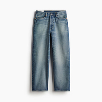 Pantalon cargo en denim tissé coupe droite taille mi-haute, confortable et ample, toutes saisons, style streetwear Y2K, écologique, couleur foncée, fabriqué au Bangladesh