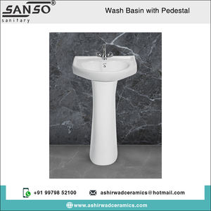 Nueva llegada en stock del último diseño, artículos sanitarios de cerámica blanca, lavabo de mano de un solo orificio Con pedestal para Baño - Product Image 2
