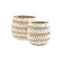 Panier rond en jacinthe d'eau écologique avec poignées, tissé à la main, pour rangement domestique, utilisation salle de bain, design détachable, D35 cm