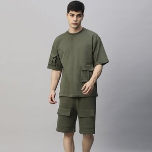 Haute qualité respirant coton hommes personnalisé vêtements décontractés couleur unie à manches courtes haut design été deux pièces ensemble - Product Image 4