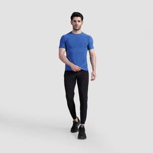 T-shirt pour homme en tissu respirant tricoté uni, bleu électrique, style basique, coupe ajustée, confortable - Product Image 4