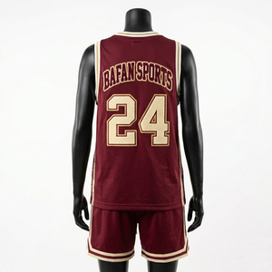 Ensemble maillot et short de basket-ball Elite 180 GSM en mesh respirant couleur bordeaux, logo brodé sur mesure - Product Image 2