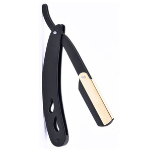 Maquinilla de afeitar recta profesional de acero inoxidable de un solo filo, afeitado de garganta de peluquero negro y dorado, cuidado personal - Product Image 2