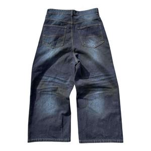 Jean droit ample vintage pour homme, style streetwear d'hiver, denim décontracté, lavage clair, avec rivets délavés - Product Image 5
