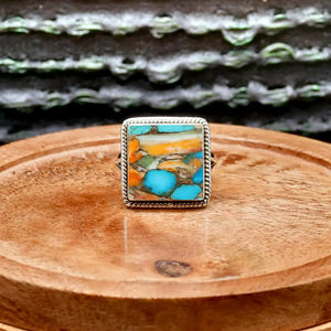 Bohemian Style Oyster Copper Turquoise <b>Ring</b> 12mm Square 925 Sterling <b>Silver</b> Minimalist Filigree Gemstone Turquoise <b>Boho</b> Jewelry - Product Image 3