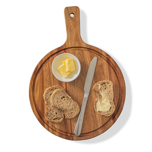 Planche à découper en bois d'acacia occidental (rond, 1,5 cm d'épaisseur) - Planche à pizza avec poignée 100% écologique - Product Image 6