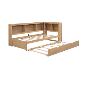 Cama de día de tamaño doble con gabinetes de almacenamiento de nido Puertos USB Color de madera para dormitorio de niños Proveedor OEM Vietnam Siguiendo su marca - Product Image 5