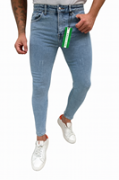Jean slim extensible pour homme avec logo personnalisé, coupe droite, taille mi-haute, denim coloré délavé et vieilli, idéal pour toutes les saisons