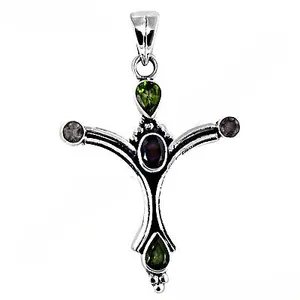 Colgante de Cruz de Plata 925 con Piedras Preciosas, Joyería Hecha a Mano en Oro Rosa y Platino para Mujer, Colgantes con Baño de Rodio - Product Image 3