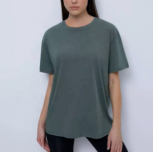 เสื้อยืดผ้าฝ้าย100% สำหรับผู้หญิงพิมพ์โลโก้ตามสั่งเสื้อถักผ้าถักทรงหลวมขนาดพอดีกับชายและหญิง - Product Image 5