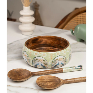 <b>Small</b>, distressed whitewash/shabby chic wooden <b>bowl</b> for salads, dips, or snacks with a rustic, farmhouse aesthetic - Product Image 3