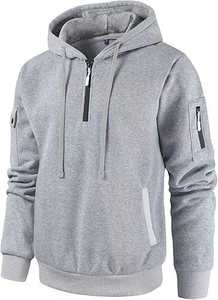 Sudadera con capucha de algodón mezclado con logotipo personalizado bordado, de gran tamaño, con media cremallera, hombros caídos y forro polar grueso, ¡la más vendida! - Product Image 2