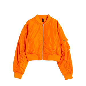 Wholesale Women's Winter Bomber Jacket Short Length Boxy Fit Ribbed Collar Zipper Orange Made Polyester Material women's jackets - Product Image 5