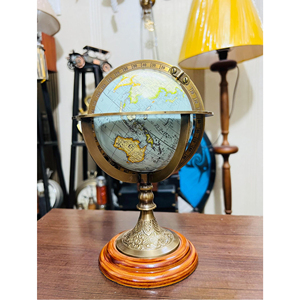 Armillary de latón antiguo con base de madera-Esfera armilar náutica con soporte Pirate o Vintage Sphere World Globe Office Deco - Product Image 6