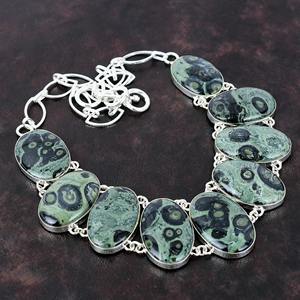 Superb Genuine 925 Sterling <b>Silver</b> Natural Kambaba Jasper Oval Cabochon Bezel Setting Chain Heavy Necklace For Women Jewelry - Product Image 3