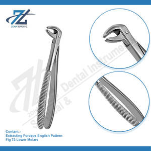 Fórceps de extracción Fig 73 Molares inferiores Extracción de dientes Fórceps quirúrgicos Patrón inglés Juego dental Instrumento quirúrgico Pakistán - Product Image 3